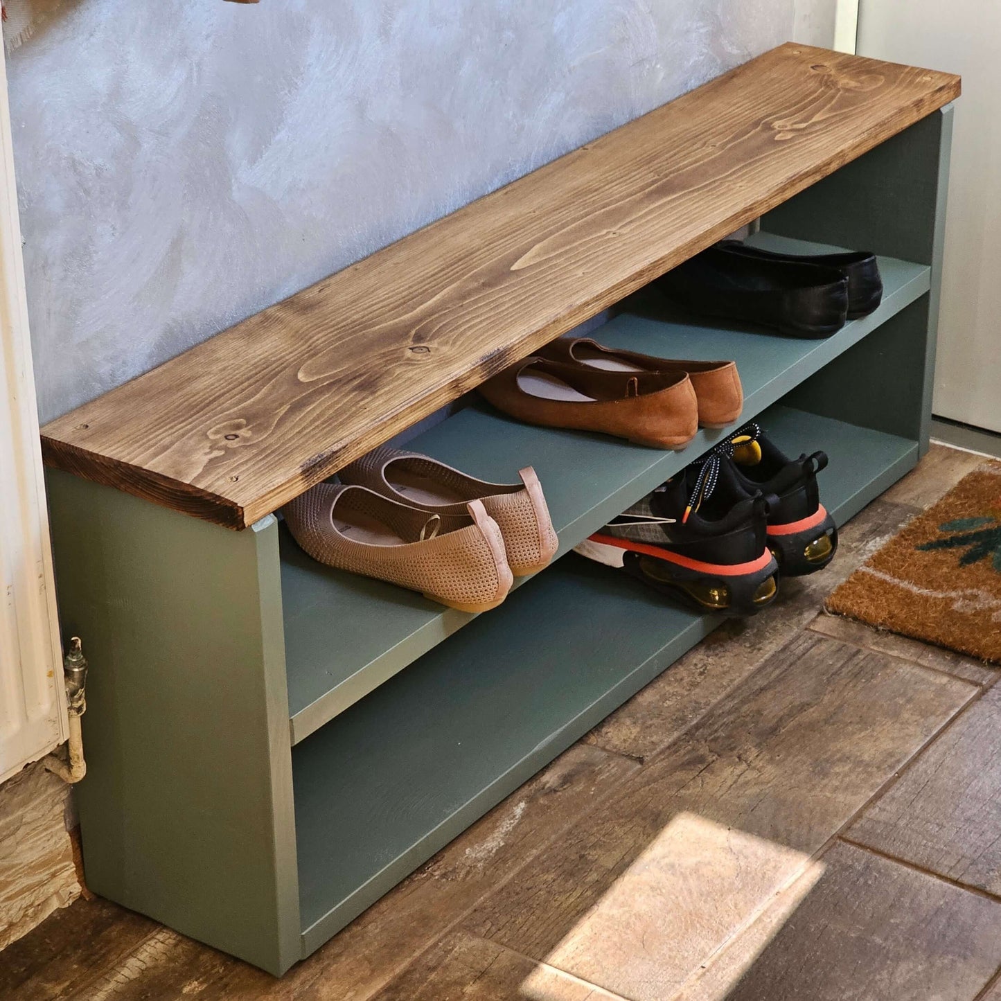 Wooden Shoe Storage Bench Narrow