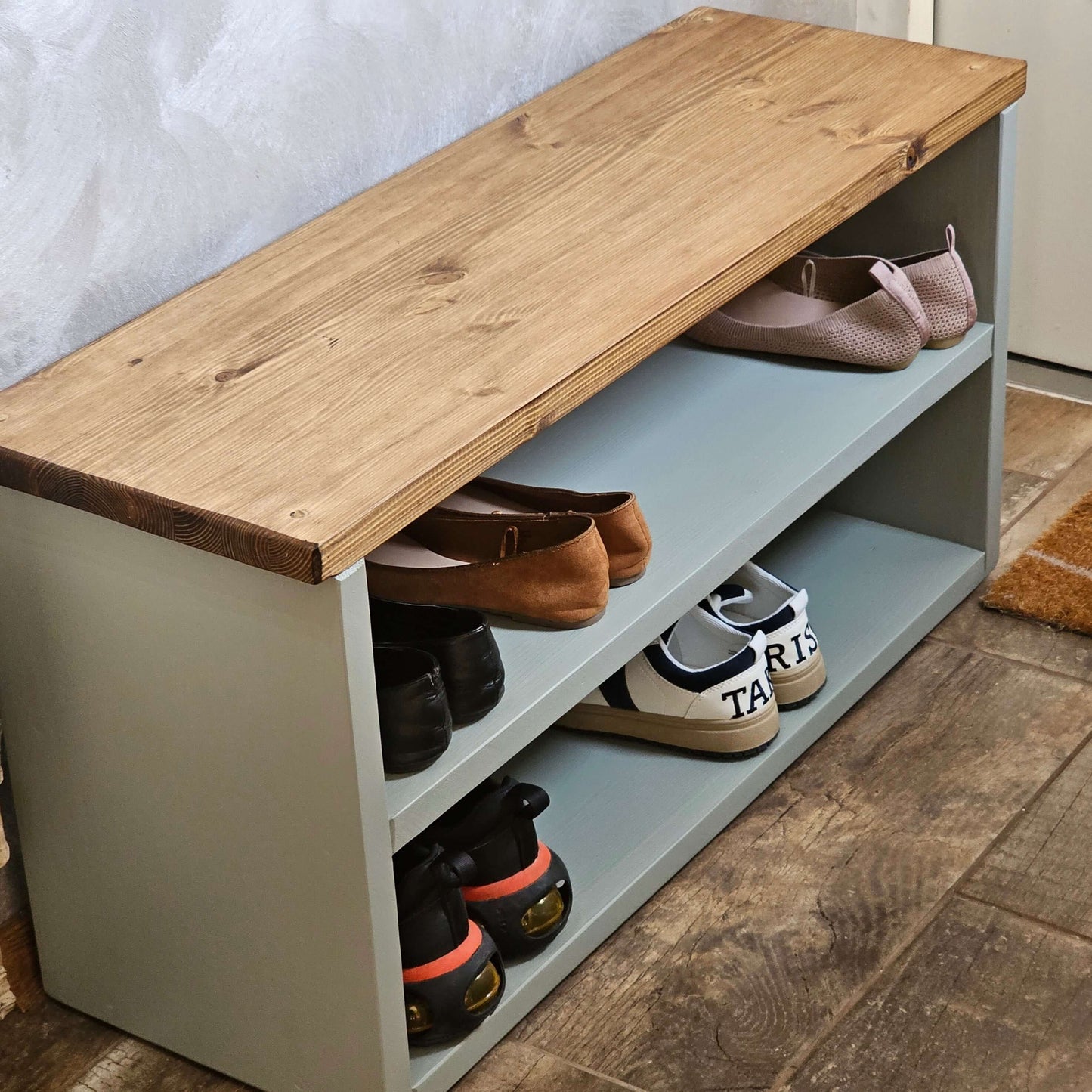 Wooden Shoe Storage Bench Wide