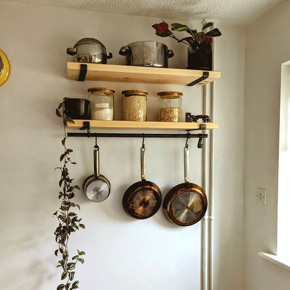 Rustic Scaffold Shelves with Utensil Rack - 140 cm by 30 cm