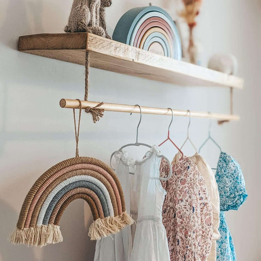 Nursery Floating Shelf with Hanging Clothes Rail - 30 cm by 22 cm